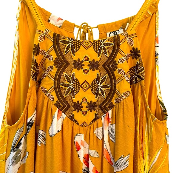 Anthropologie | One September Yellow Paradiso Koi Fish Maxi Dress Size Small - Picture 8 of 15